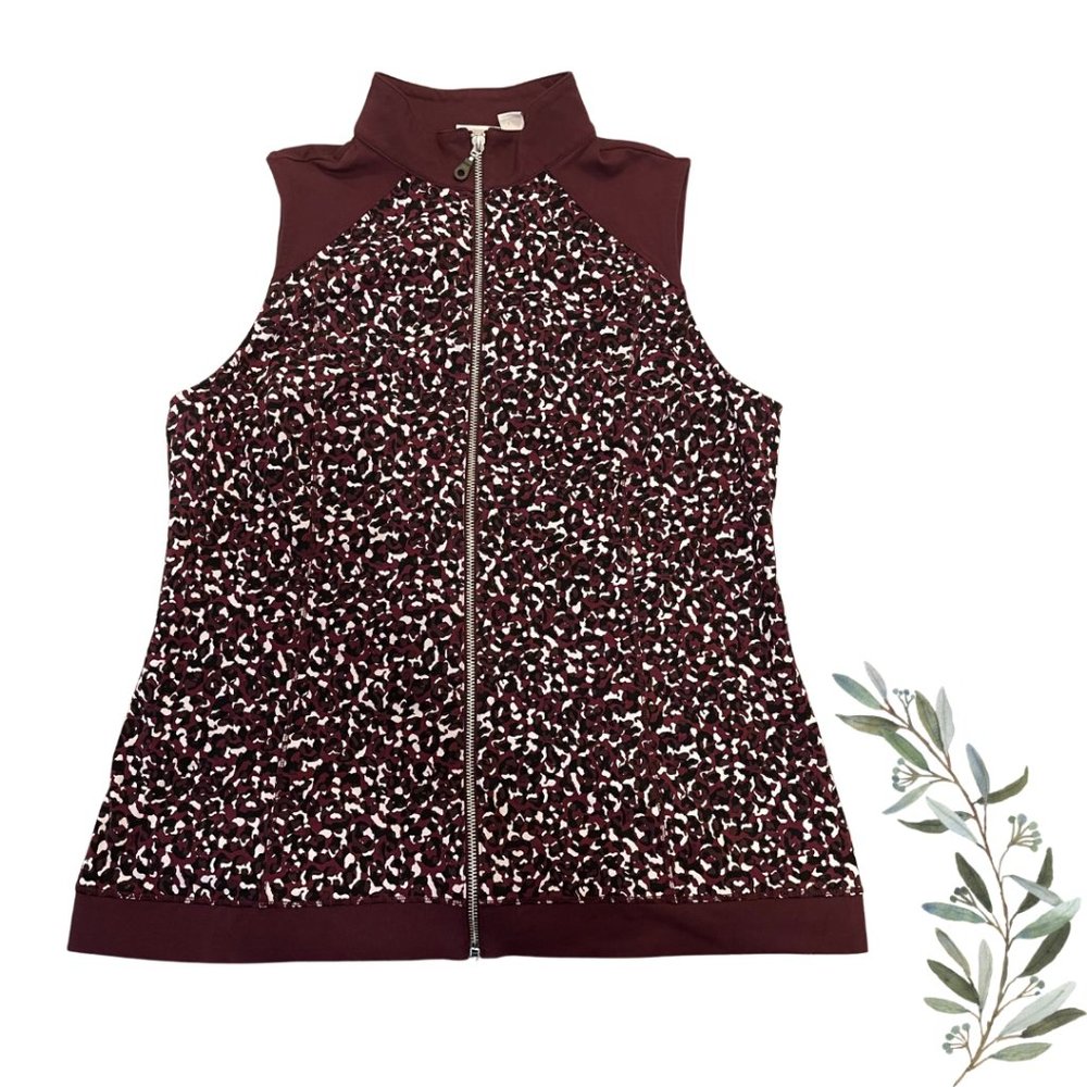 Weekends by Chico’s Maroon Printed Zip Up Stretch Athletic Vest Size Medium